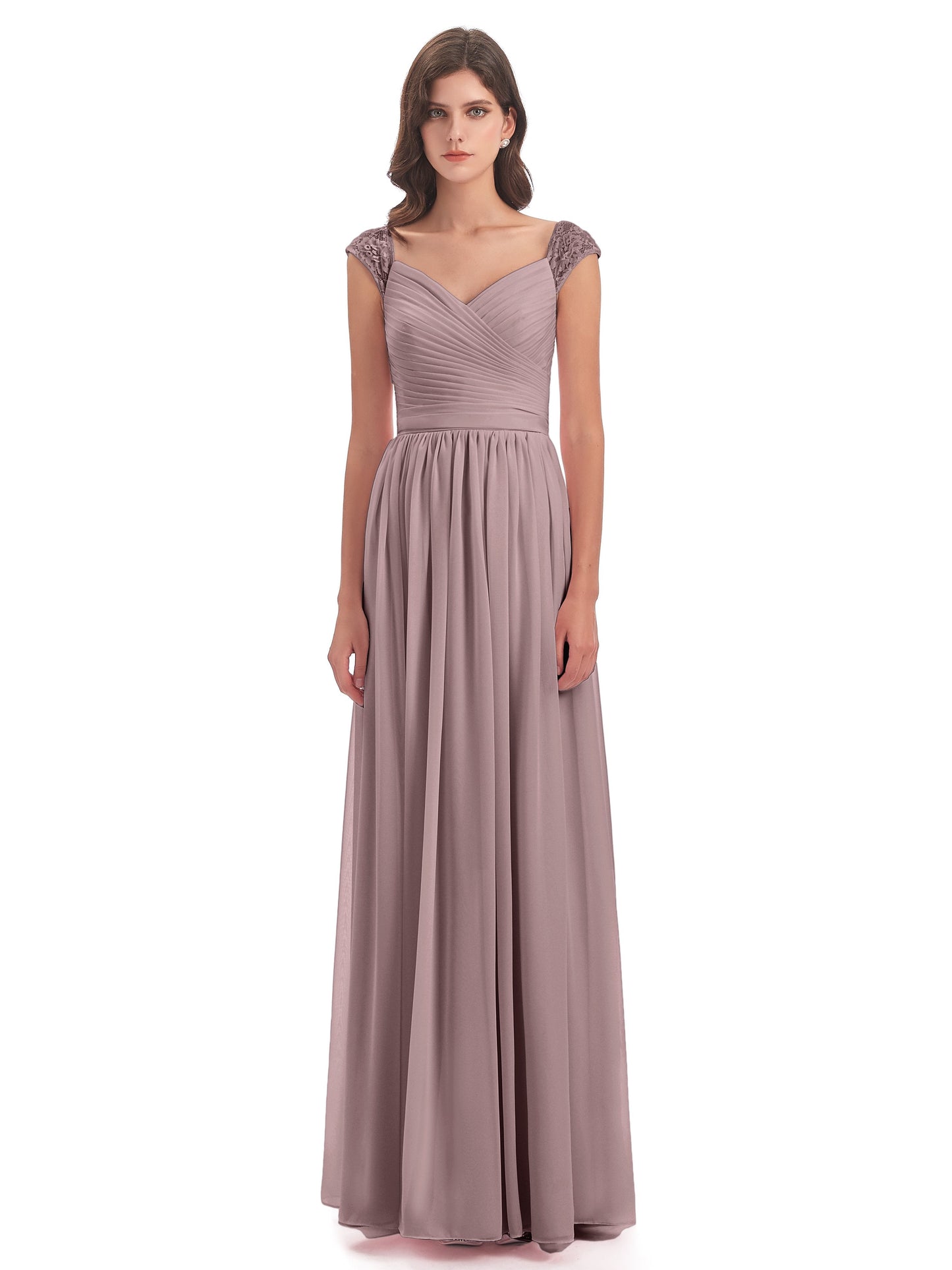 Arely Cap Sleeves Chiffon Long Bridesmaid Dresses