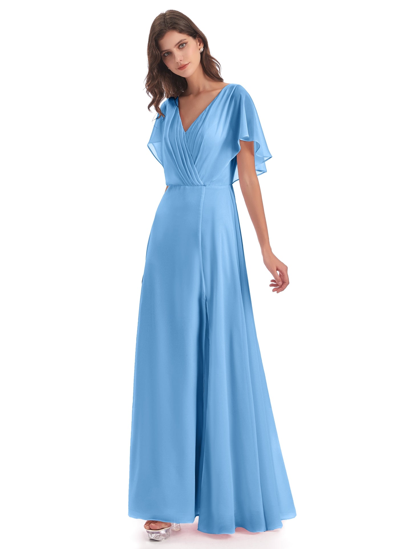 Aria V-Neck Short Sleeves Chiffon Bridesmaid Dresses