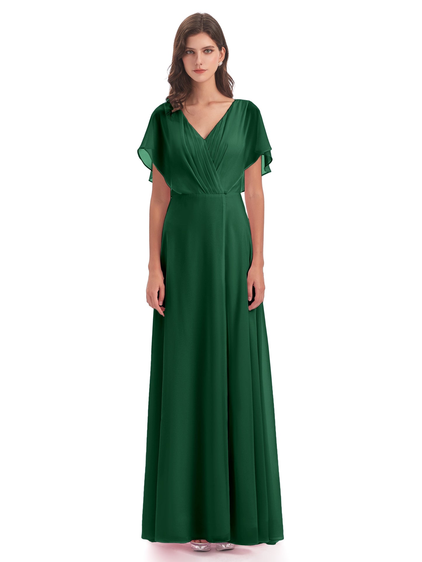 Aria V-Neck Short Sleeves Chiffon Bridesmaid Dresses