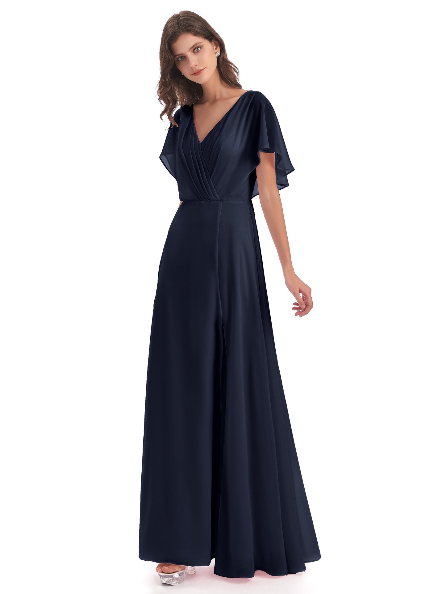 Aria V-Neck Short Sleeves Chiffon Bridesmaid Dresses