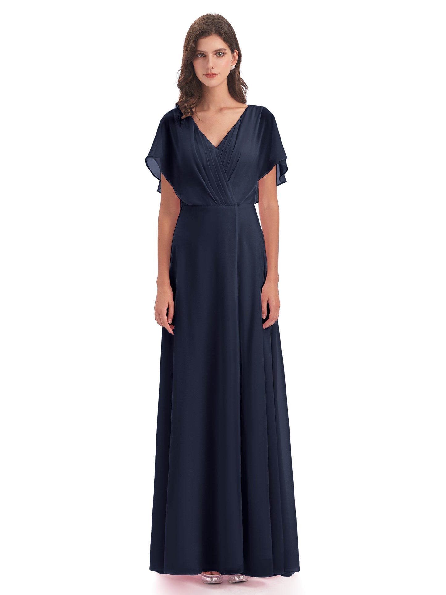 Aria V-Neck Short Sleeves Chiffon Bridesmaid Dresses