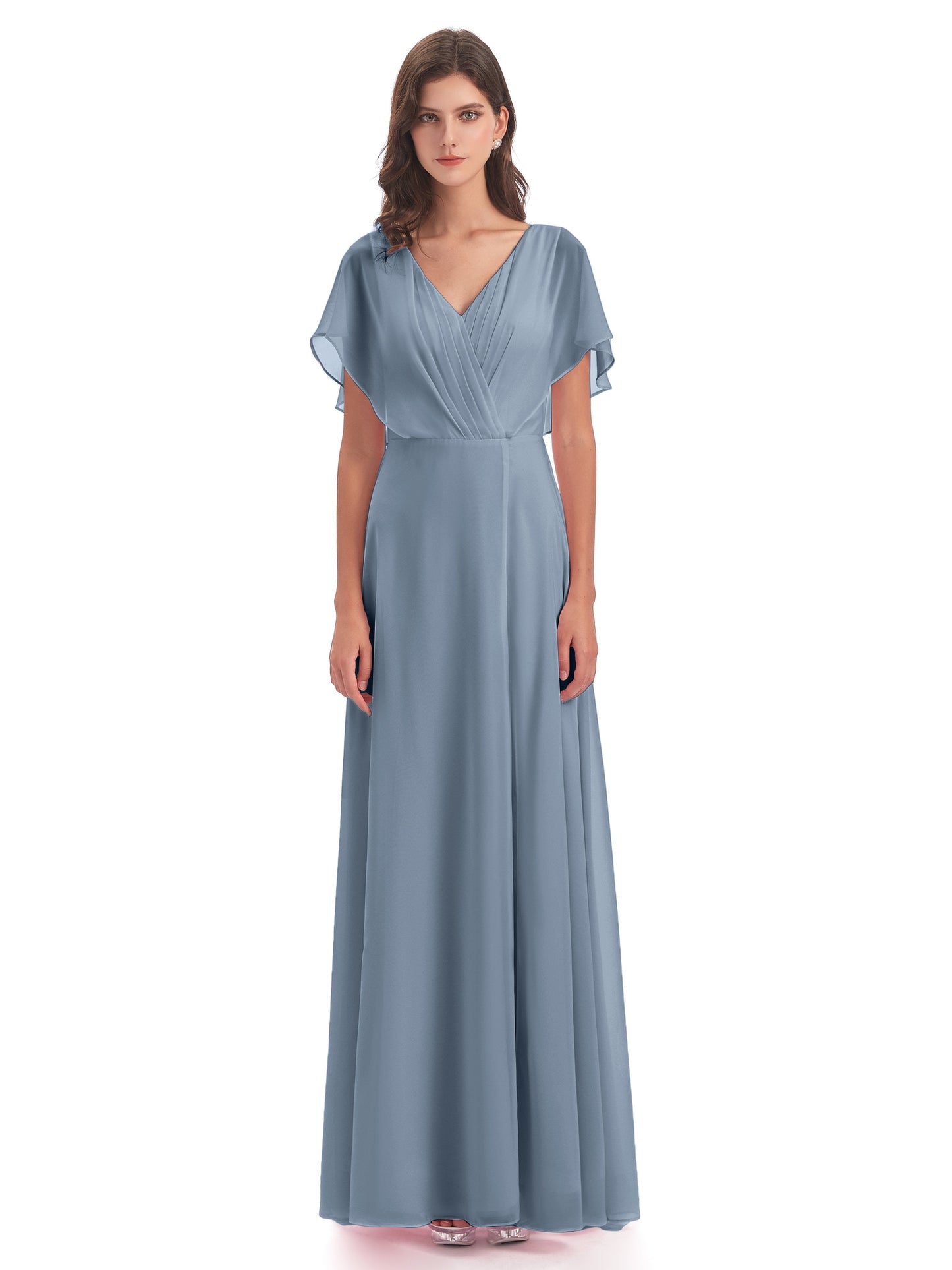 Aria V-Neck Short Sleeves Chiffon Bridesmaid Dresses