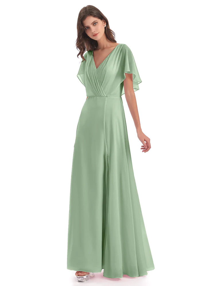 Aria V-Neck Short Sleeves Chiffon Bridesmaid Dresses