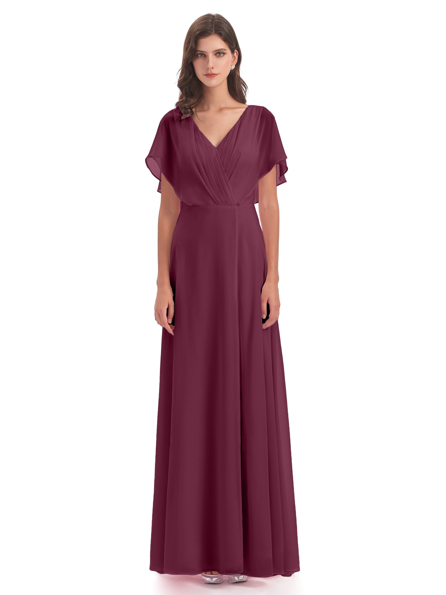 Aria V-Neck Short Sleeves Chiffon Bridesmaid Dresses