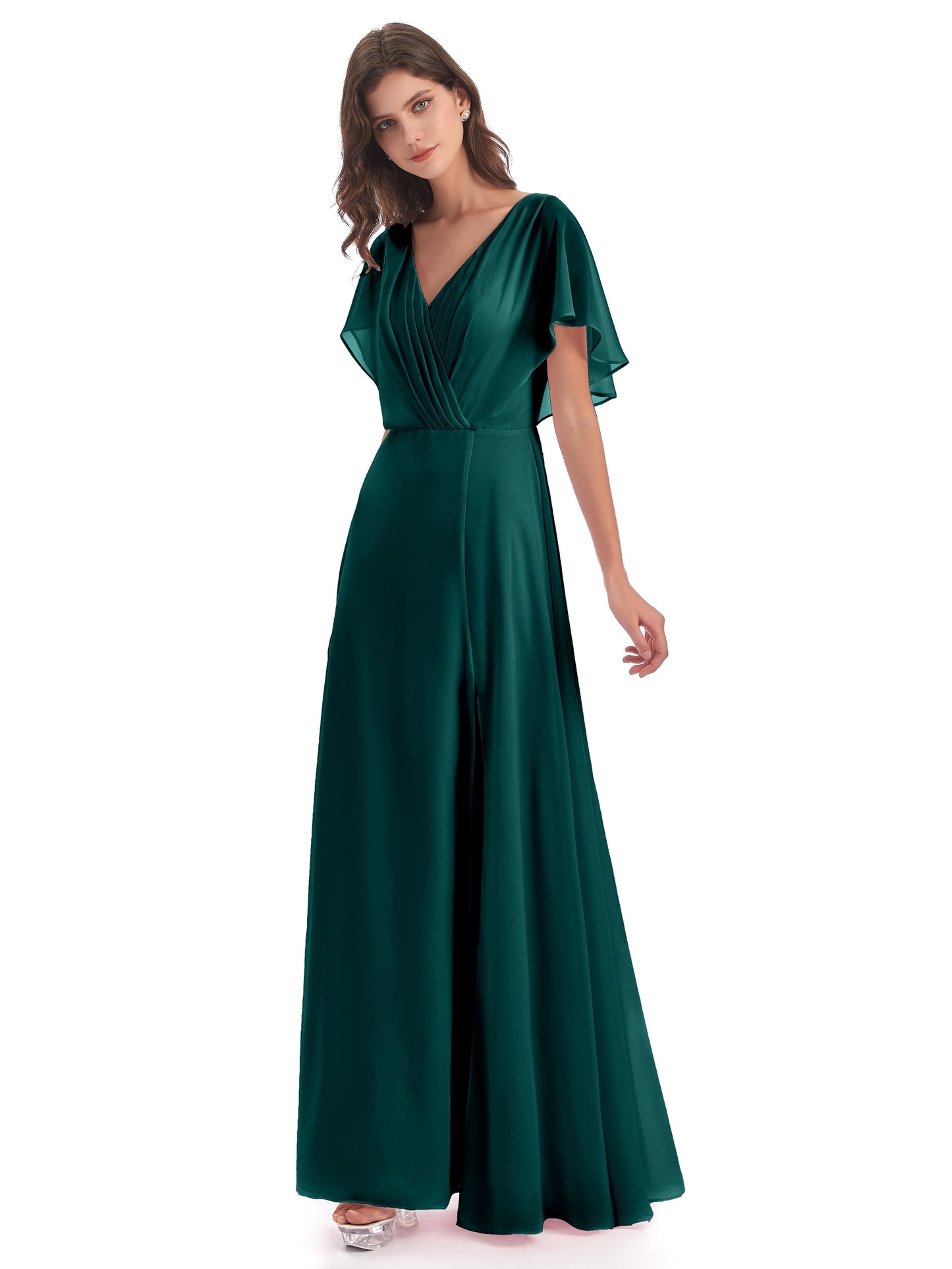 Aria V-Neck Short Sleeves Chiffon Bridesmaid Dresses