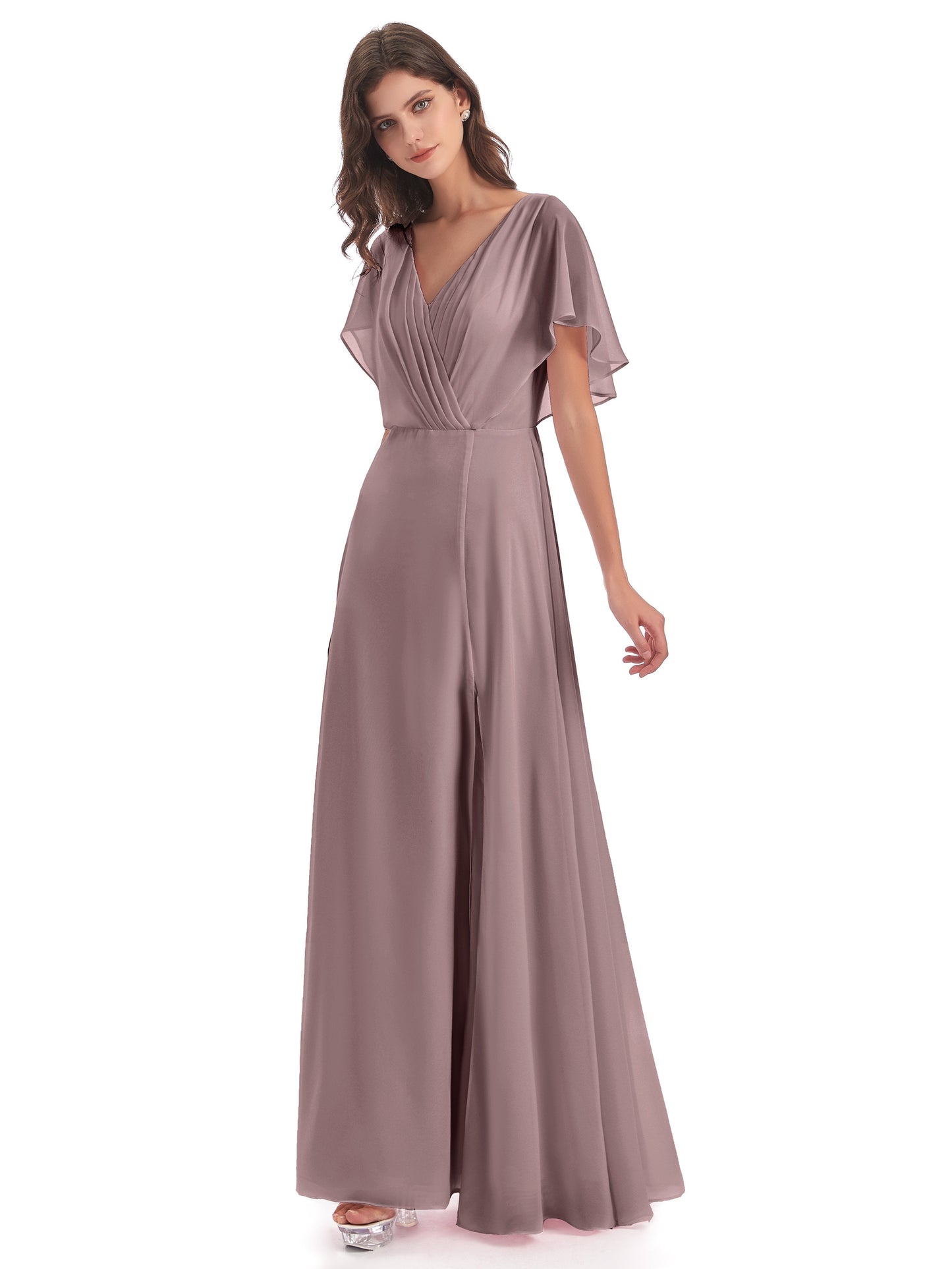 Aria V-Neck Short Sleeves Chiffon Bridesmaid Dresses