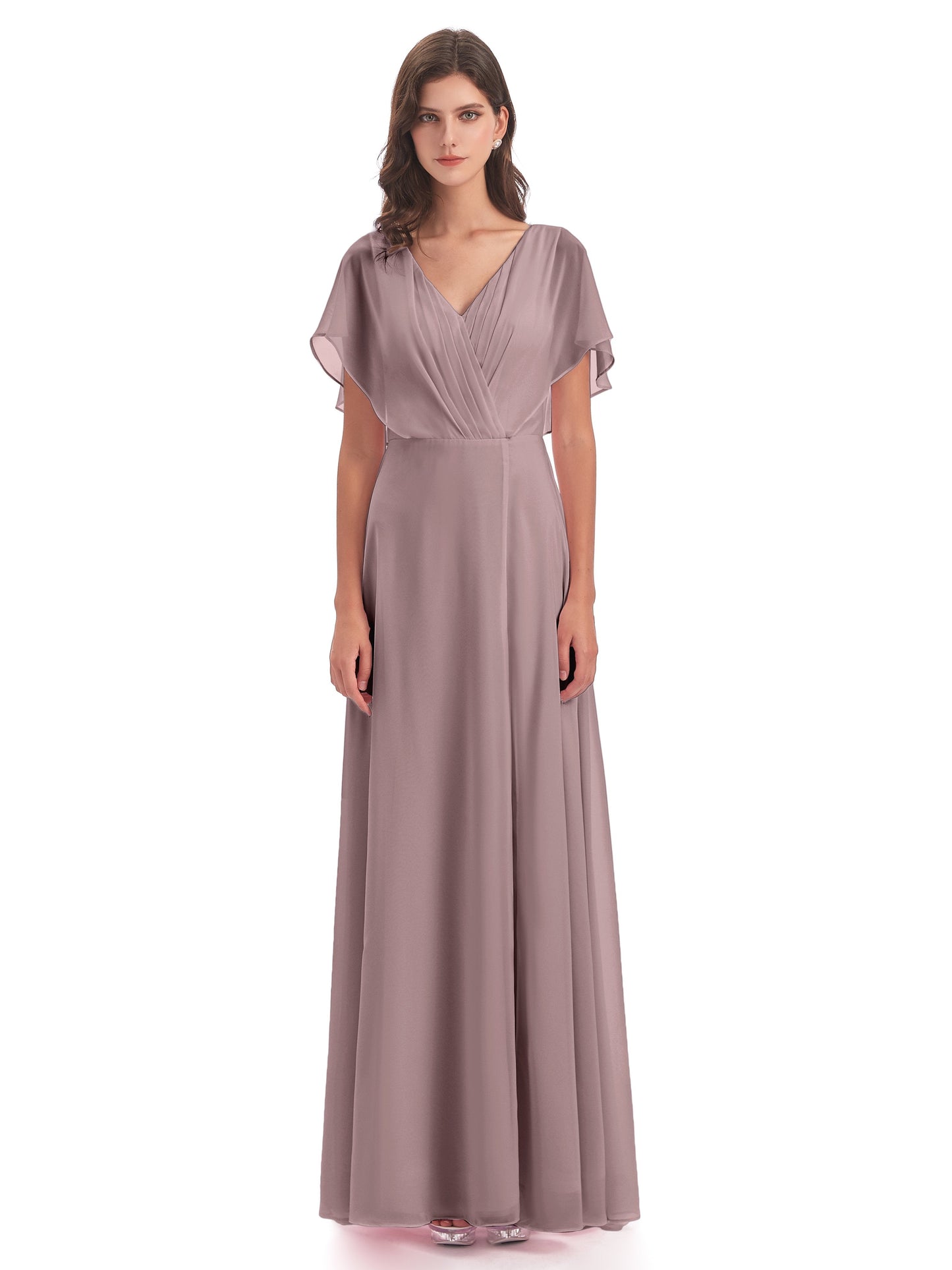 Aria V-Neck Short Sleeves Chiffon Bridesmaid Dresses