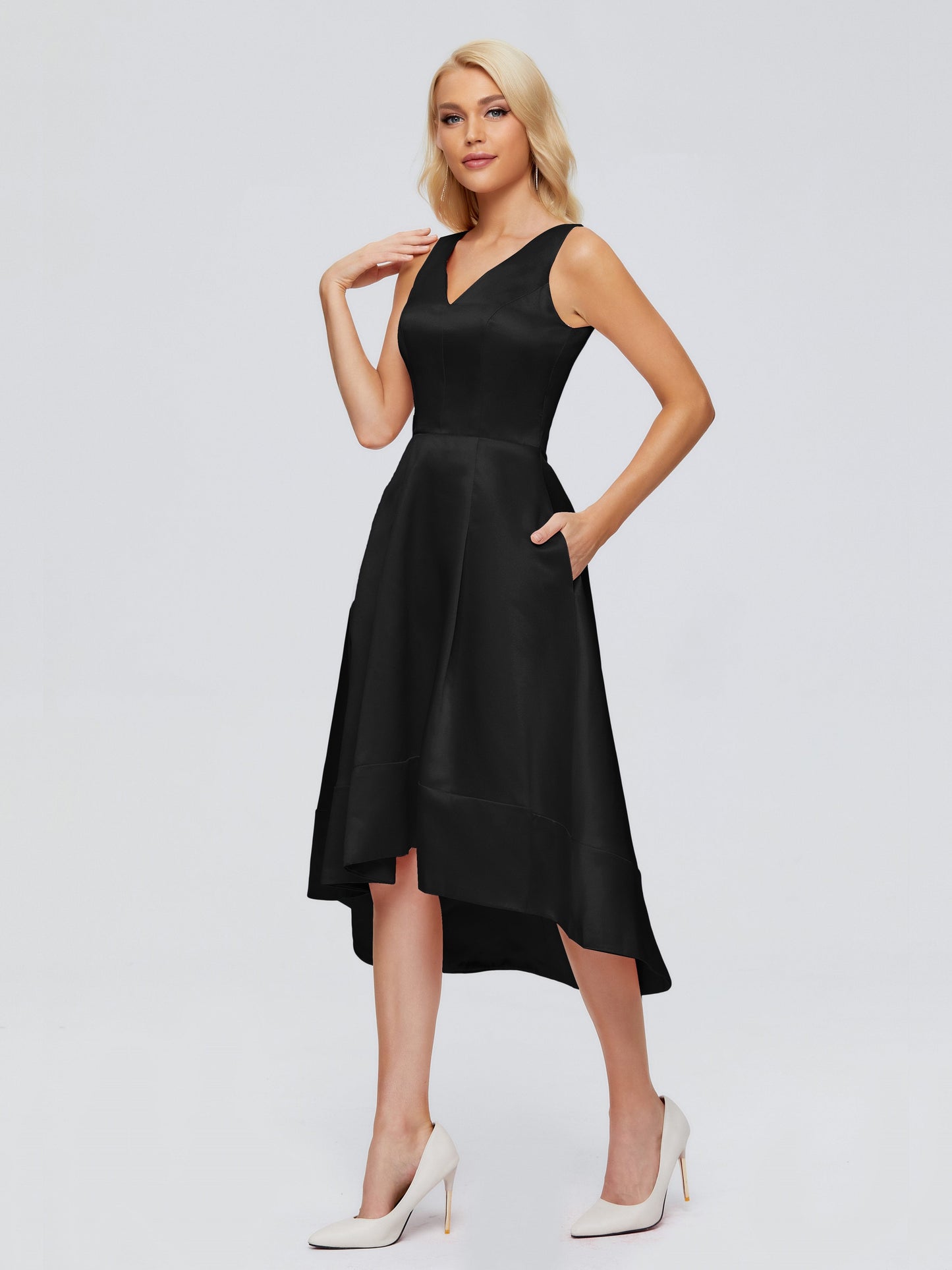 Ashley Straps Knee-length Satin Bridesmaid Dress