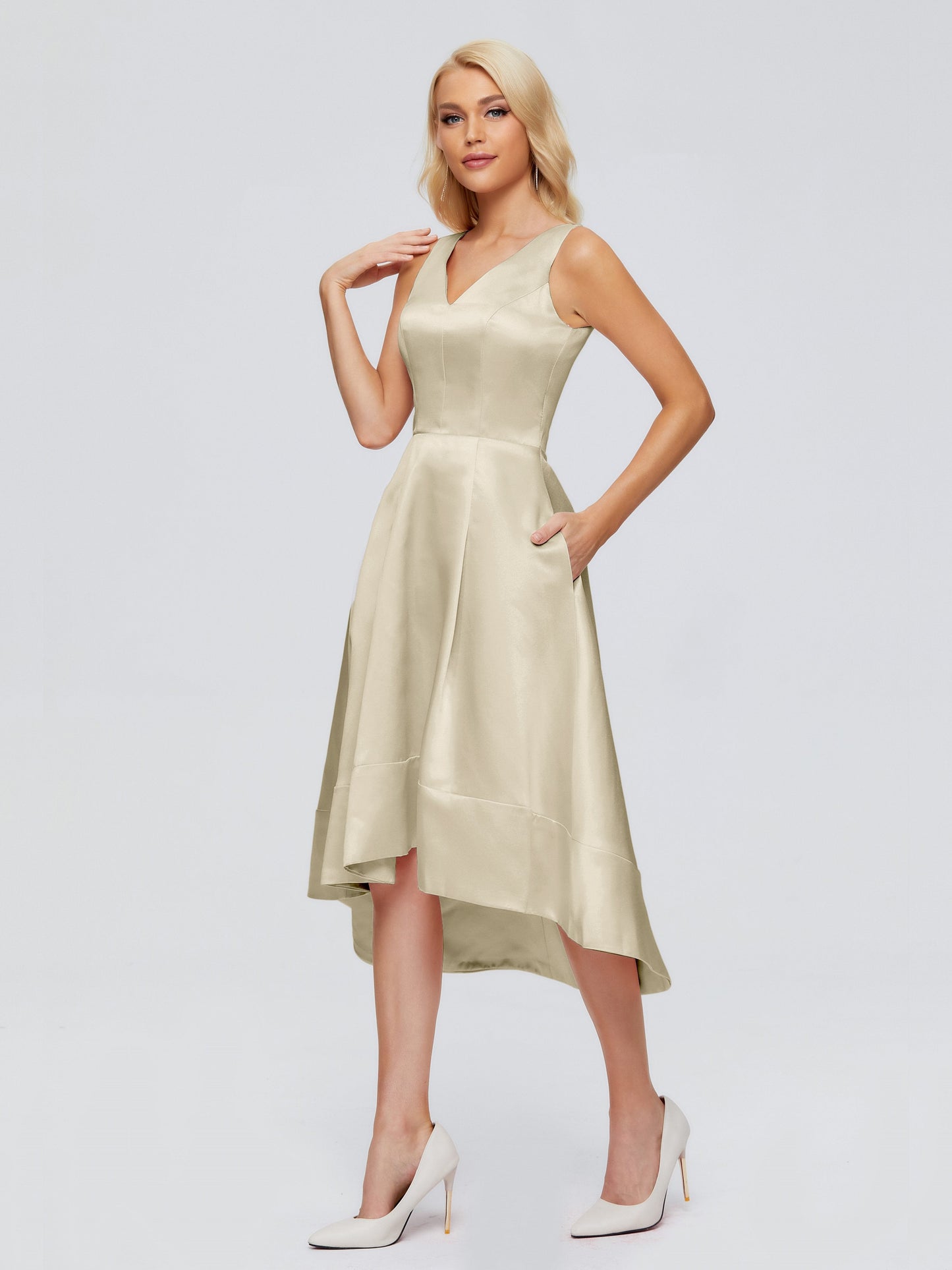 Ashley Straps Knee-length Satin Bridesmaid Dress