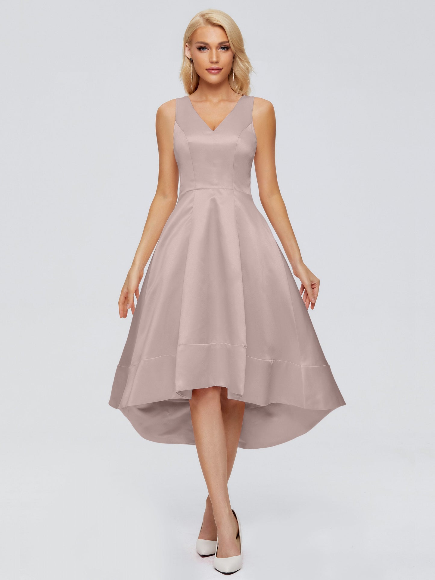 Ashley Straps Knee-length Satin Bridesmaid Dress