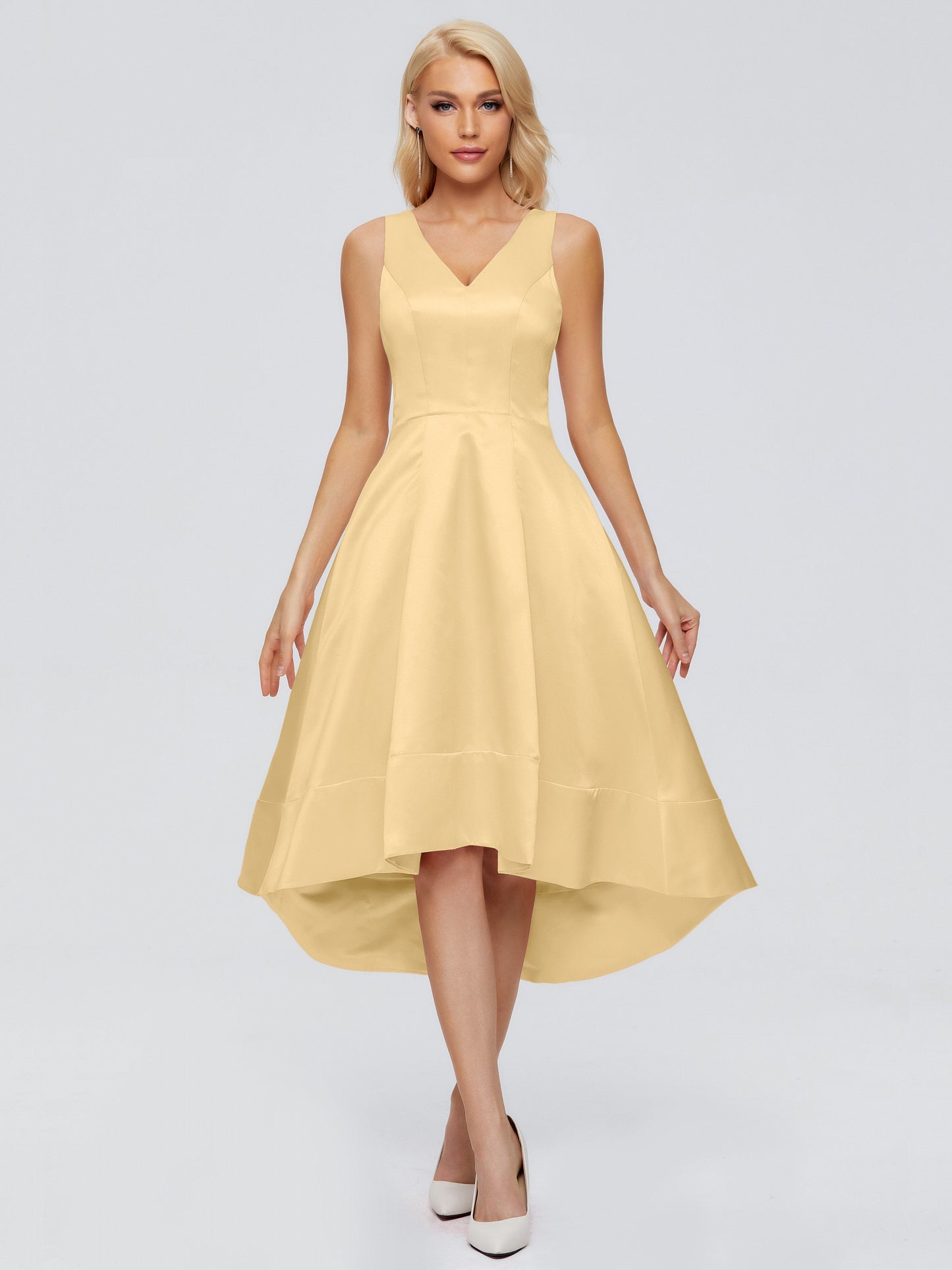 Ashley Straps Knee-length Satin Bridesmaid Dress