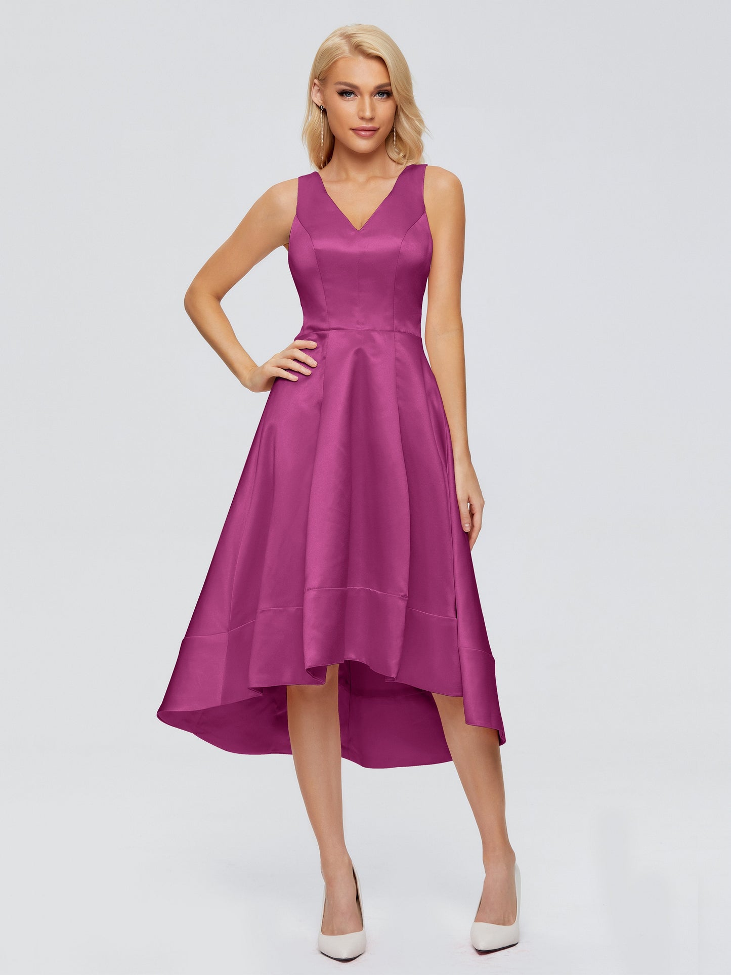 Ashley Straps Knee-length Satin Bridesmaid Dress