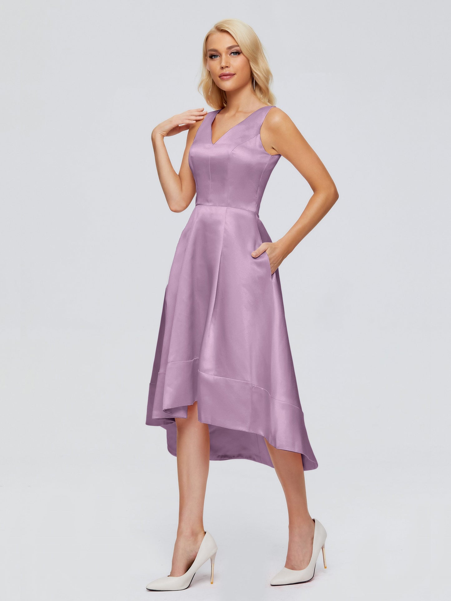 Ashley Straps Knee-length Satin Bridesmaid Dress