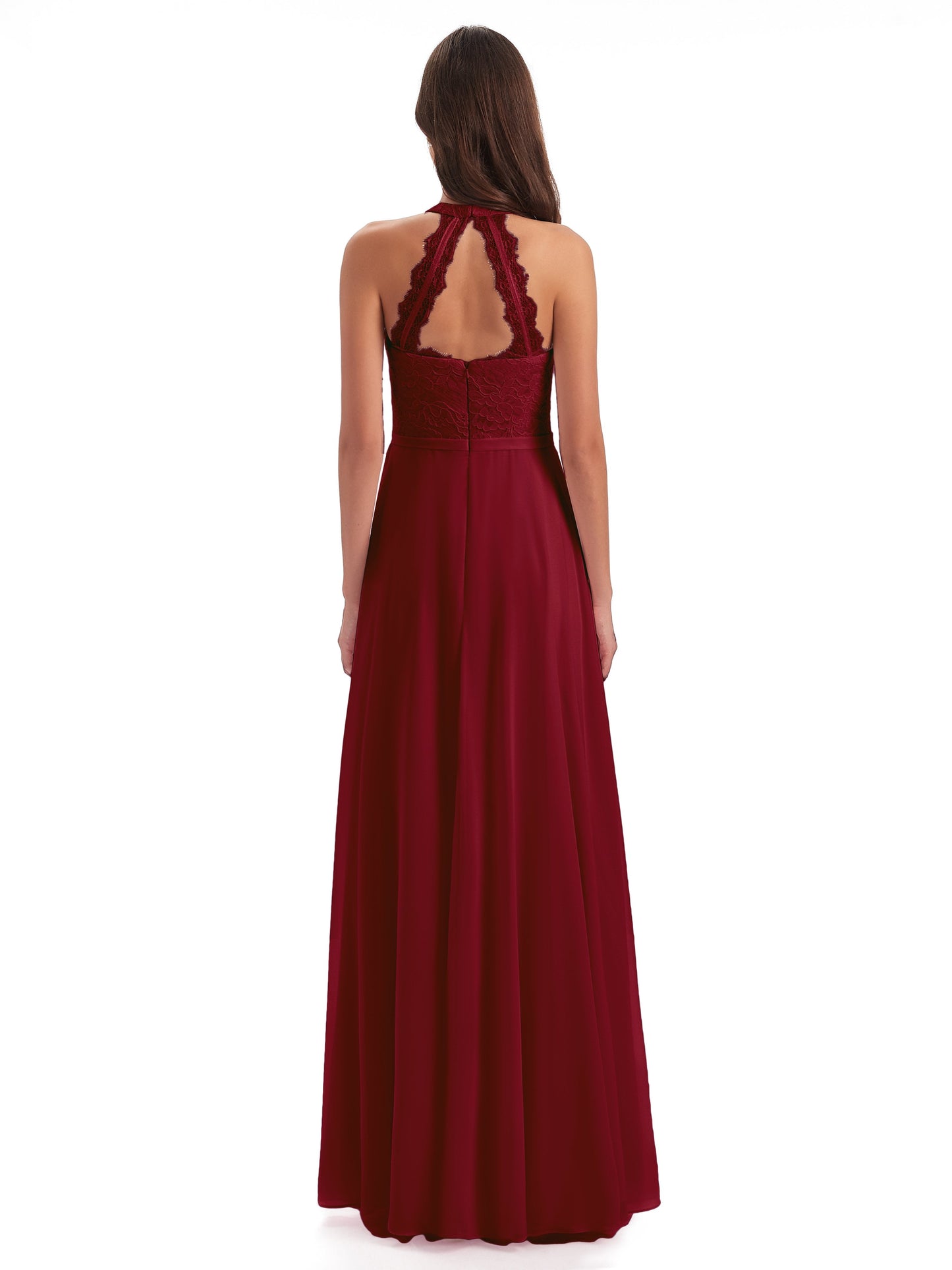 Avery Halter Illusion Lace Long Bridesmaid Dresses