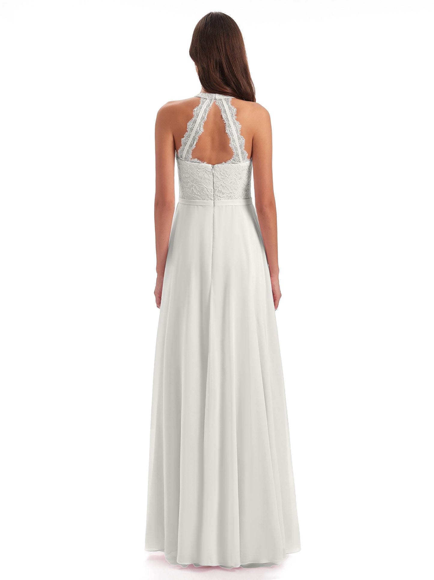 Avery Halter Illusion Lace Long Bridesmaid Dresses