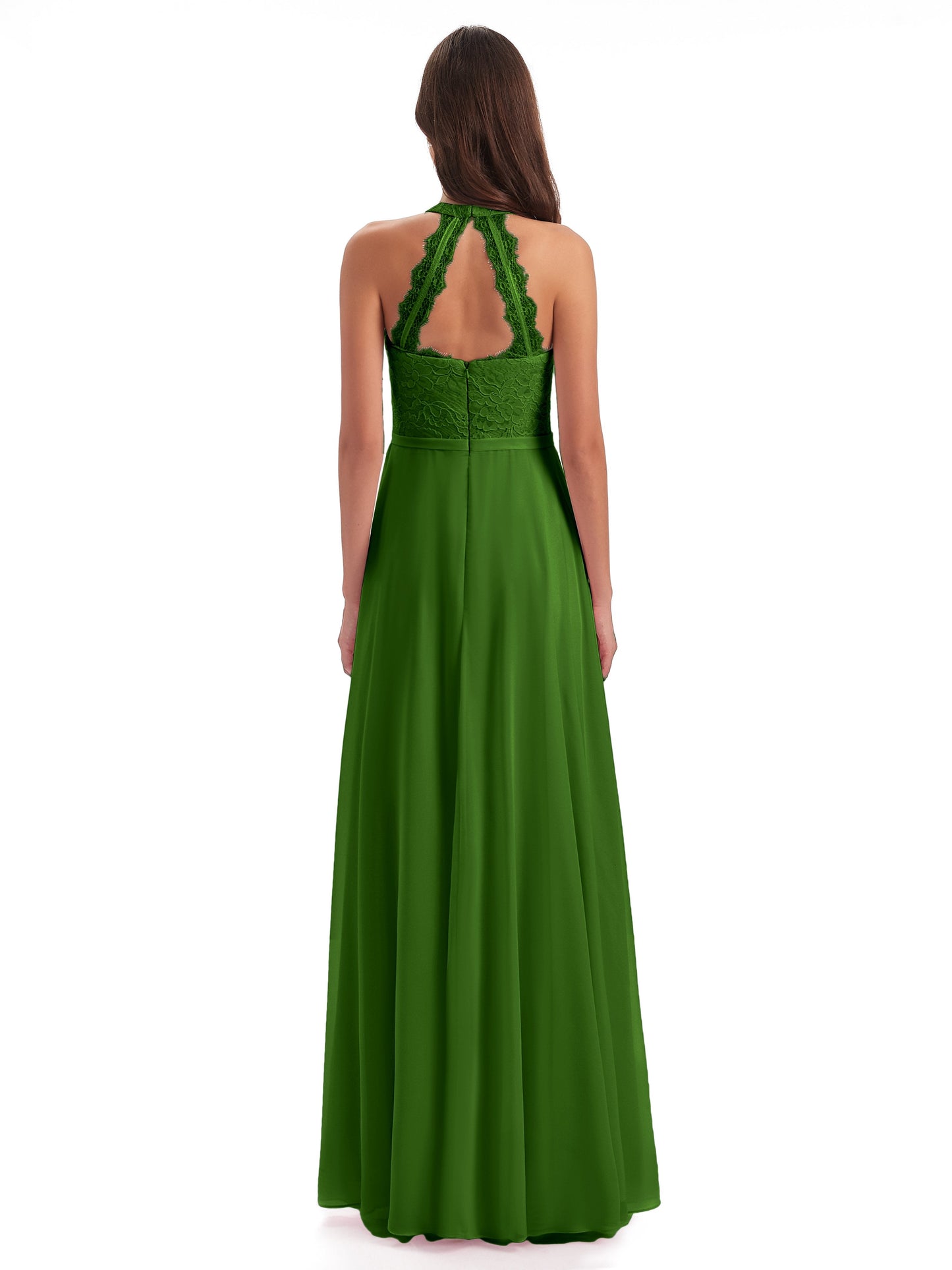 Avery Halter Illusion Lace Long Bridesmaid Dresses