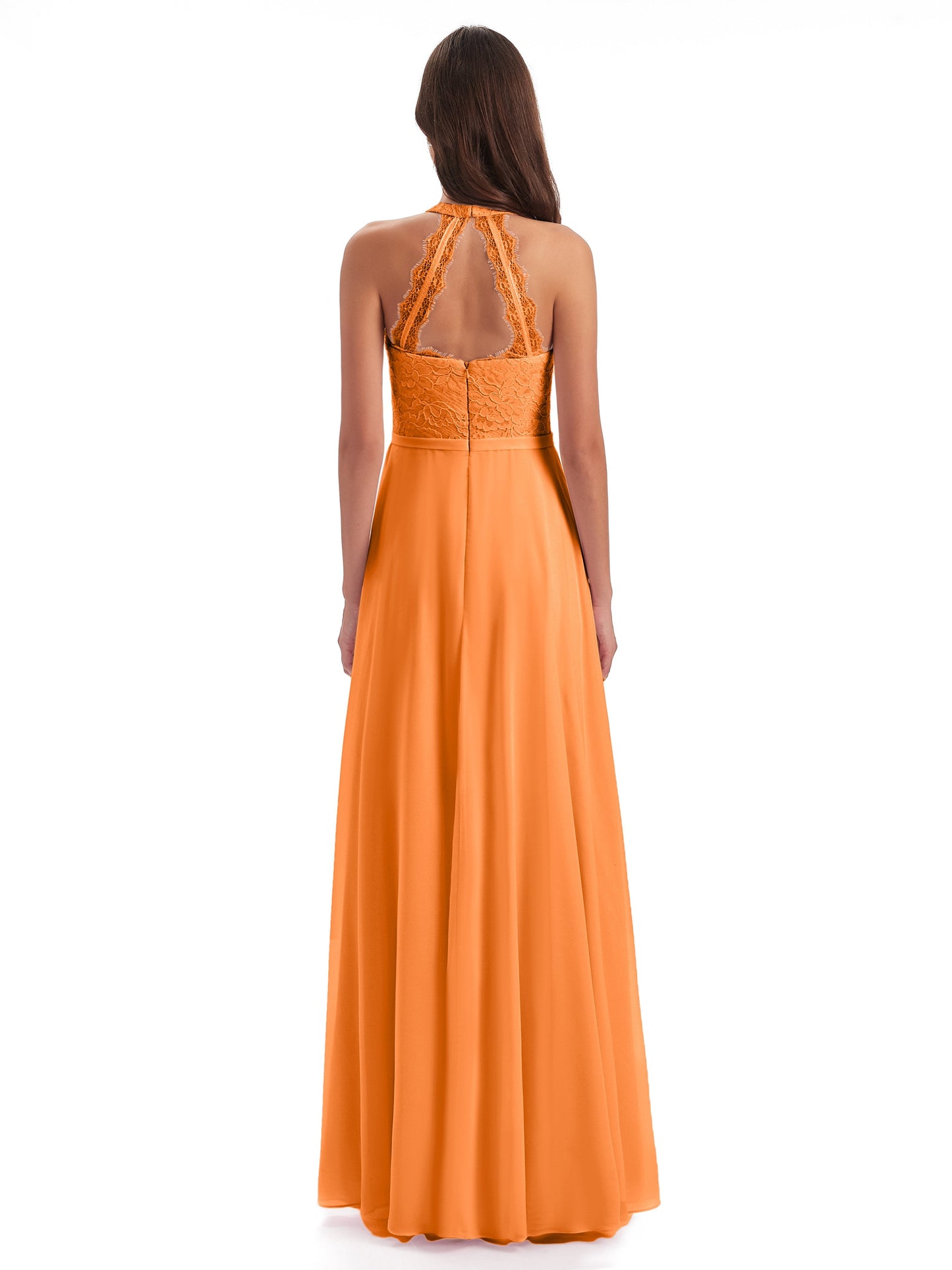 Avery Halter Illusion Lace Long Bridesmaid Dresses