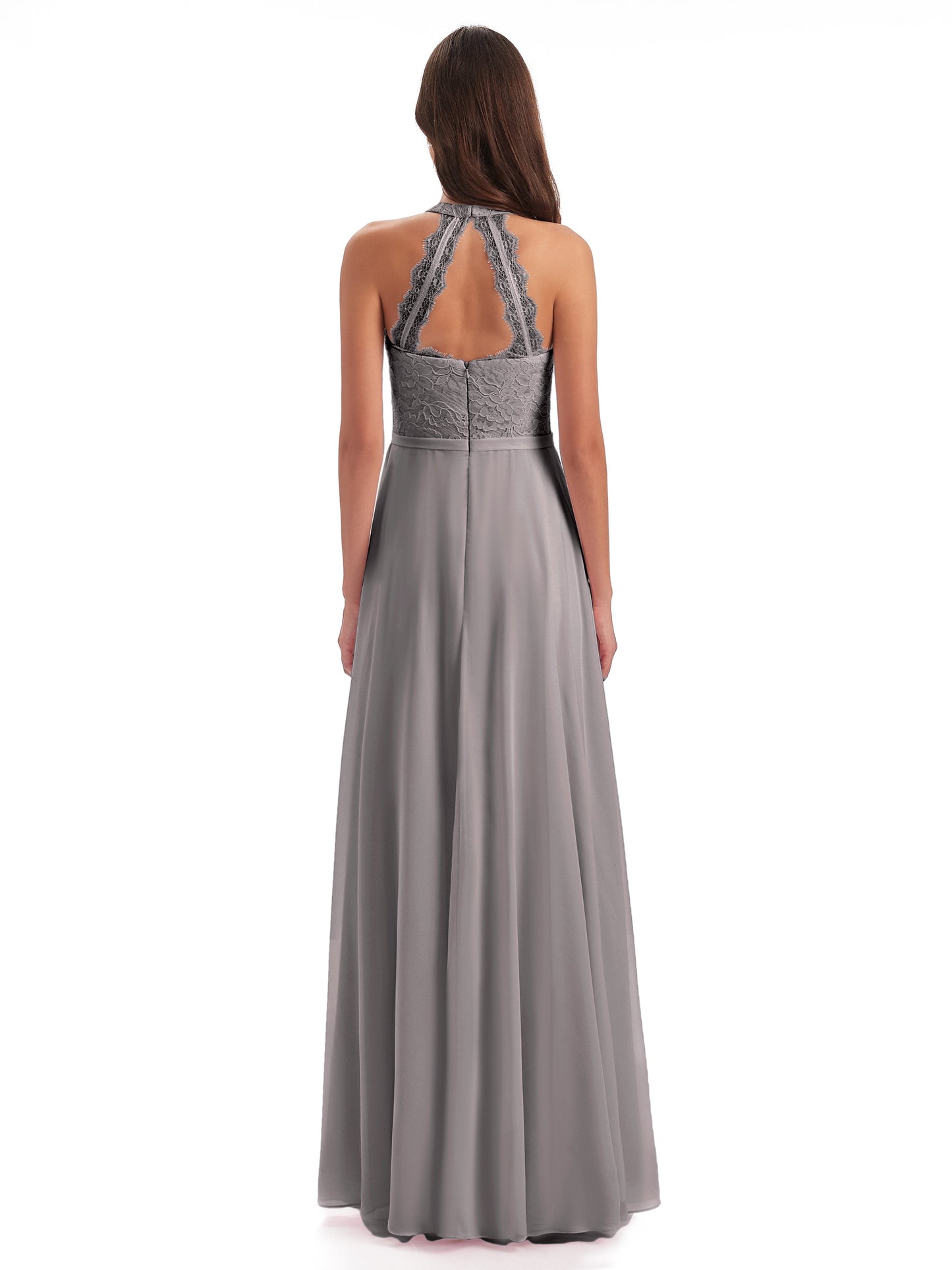 Avery Halter Illusion Lace Long Bridesmaid Dresses