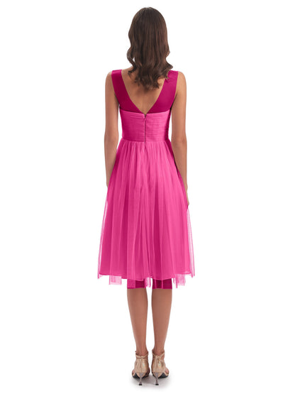 Brooklyn Knee Length Illusion Scoop Tulle Bridesmaid Dresses
