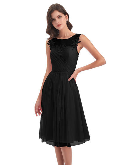 Brooklyn Knee Length Illusion Scoop Tulle Bridesmaid Dresses