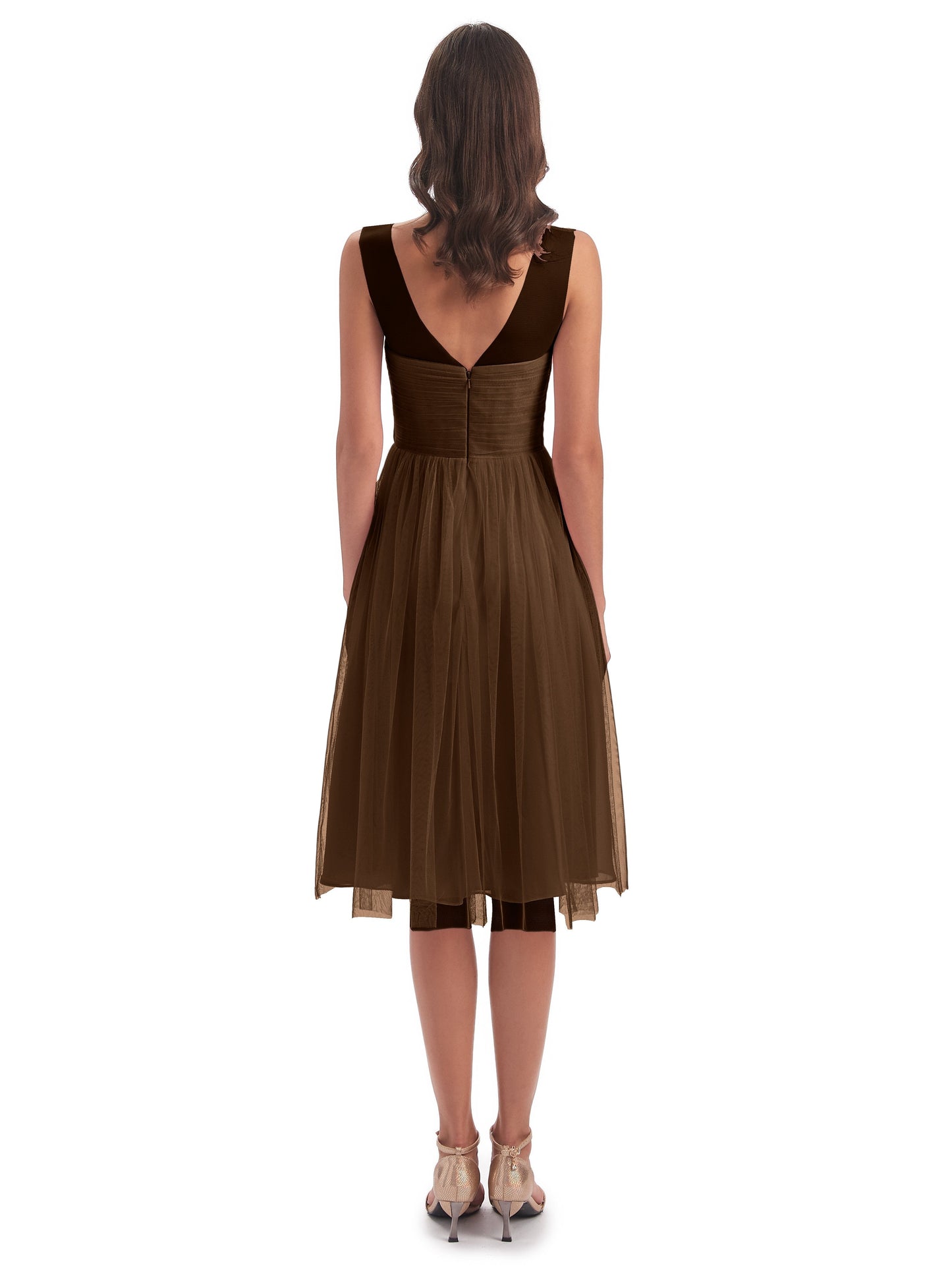 Brooklyn Knee Length Illusion Scoop Tulle Bridesmaid Dresses