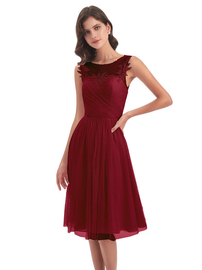 Brooklyn Knee Length Illusion Scoop Tulle Bridesmaid Dresses
