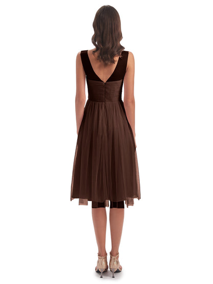 Brooklyn Knee Length Illusion Scoop Tulle Bridesmaid Dresses
