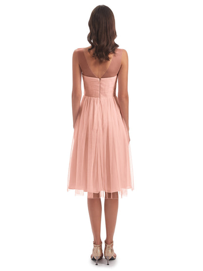 Brooklyn Knee Length Illusion Scoop Tulle Bridesmaid Dresses