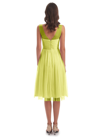 Brooklyn Knee Length Illusion Scoop Tulle Bridesmaid Dresses