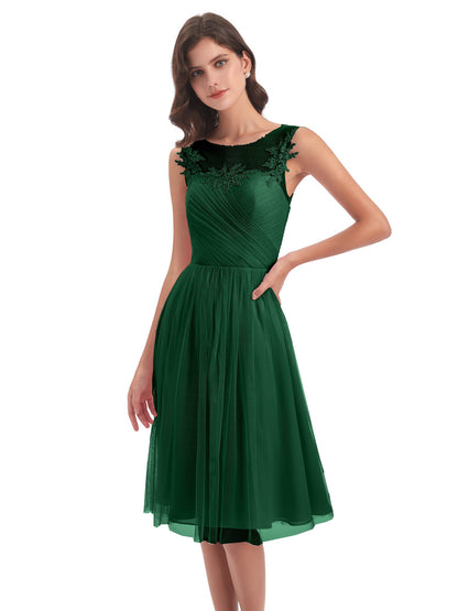 Brooklyn Knee Length Illusion Scoop Tulle Bridesmaid Dresses