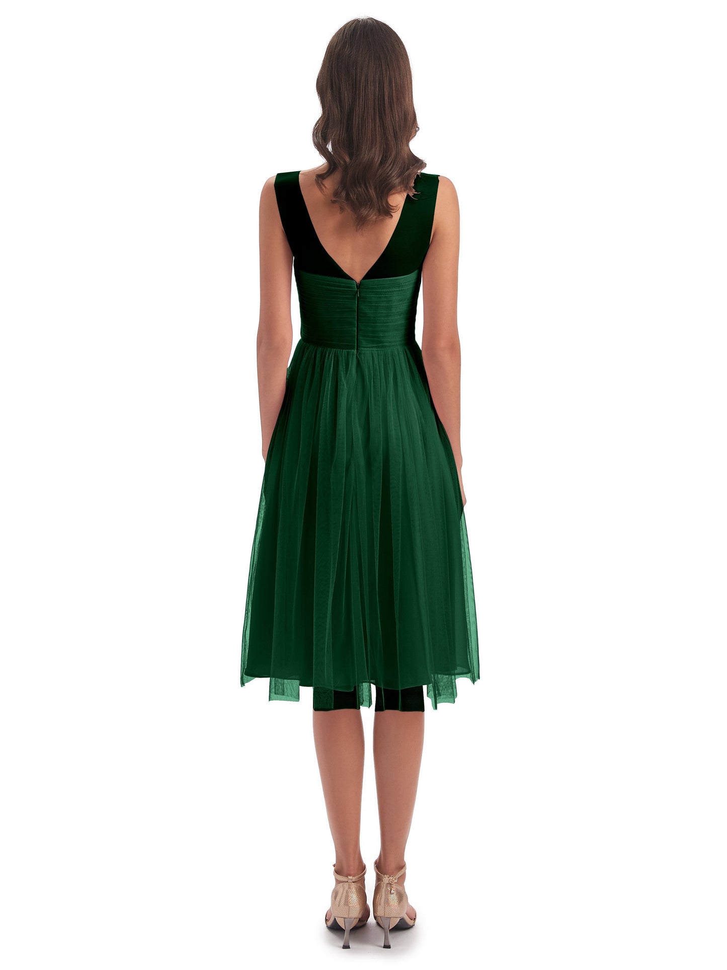 Brooklyn Knee Length Illusion Scoop Tulle Bridesmaid Dresses