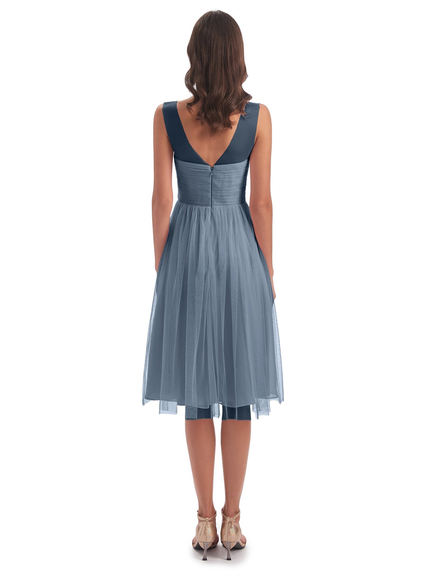 Brooklyn Knee Length Illusion Scoop Tulle Bridesmaid Dresses