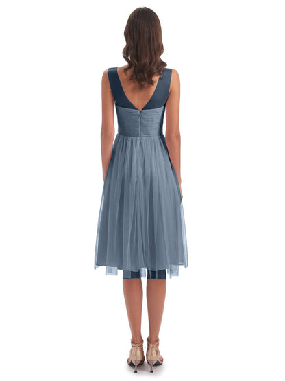 Brooklyn Knee Length Illusion Scoop Tulle Bridesmaid Dresses
