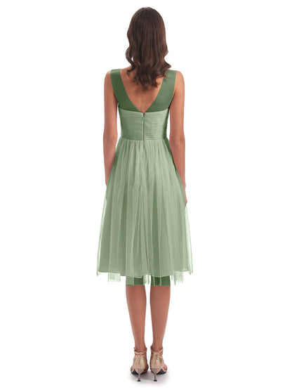 Brooklyn Knee Length Illusion Scoop Tulle Bridesmaid Dresses