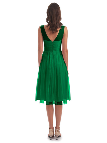 Brooklyn Knee Length Illusion Scoop Tulle Bridesmaid Dresses