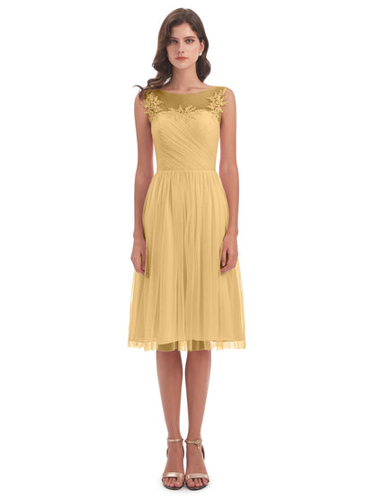 Brooklyn Knee Length Illusion Scoop Tulle Bridesmaid Dresses