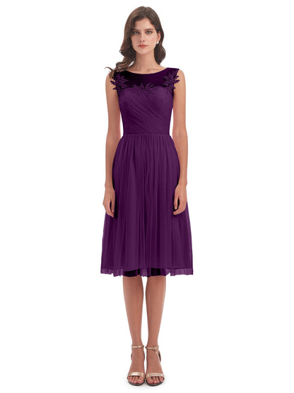 Brooklyn Knee Length Illusion Scoop Tulle Bridesmaid Dresses