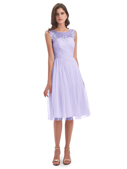 Brooklyn Knee Length Illusion Scoop Tulle Bridesmaid Dresses