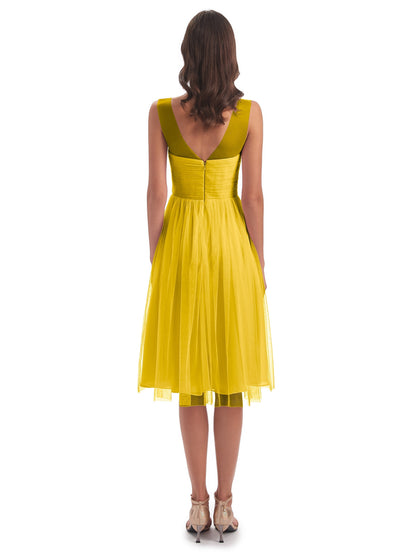 Brooklyn Knee Length Illusion Scoop Tulle Bridesmaid Dresses