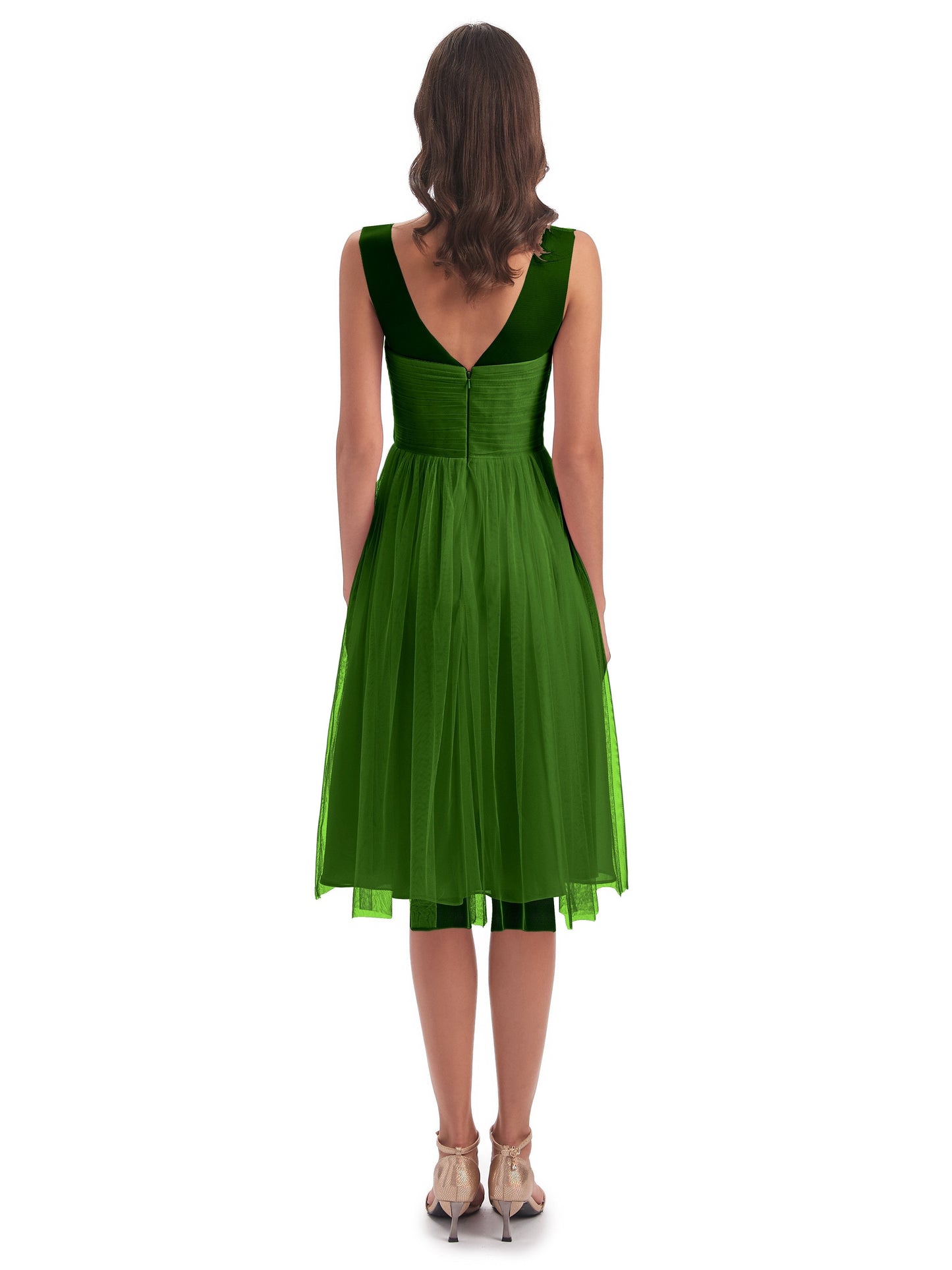 Brooklyn Knee Length Illusion Scoop Tulle Bridesmaid Dresses