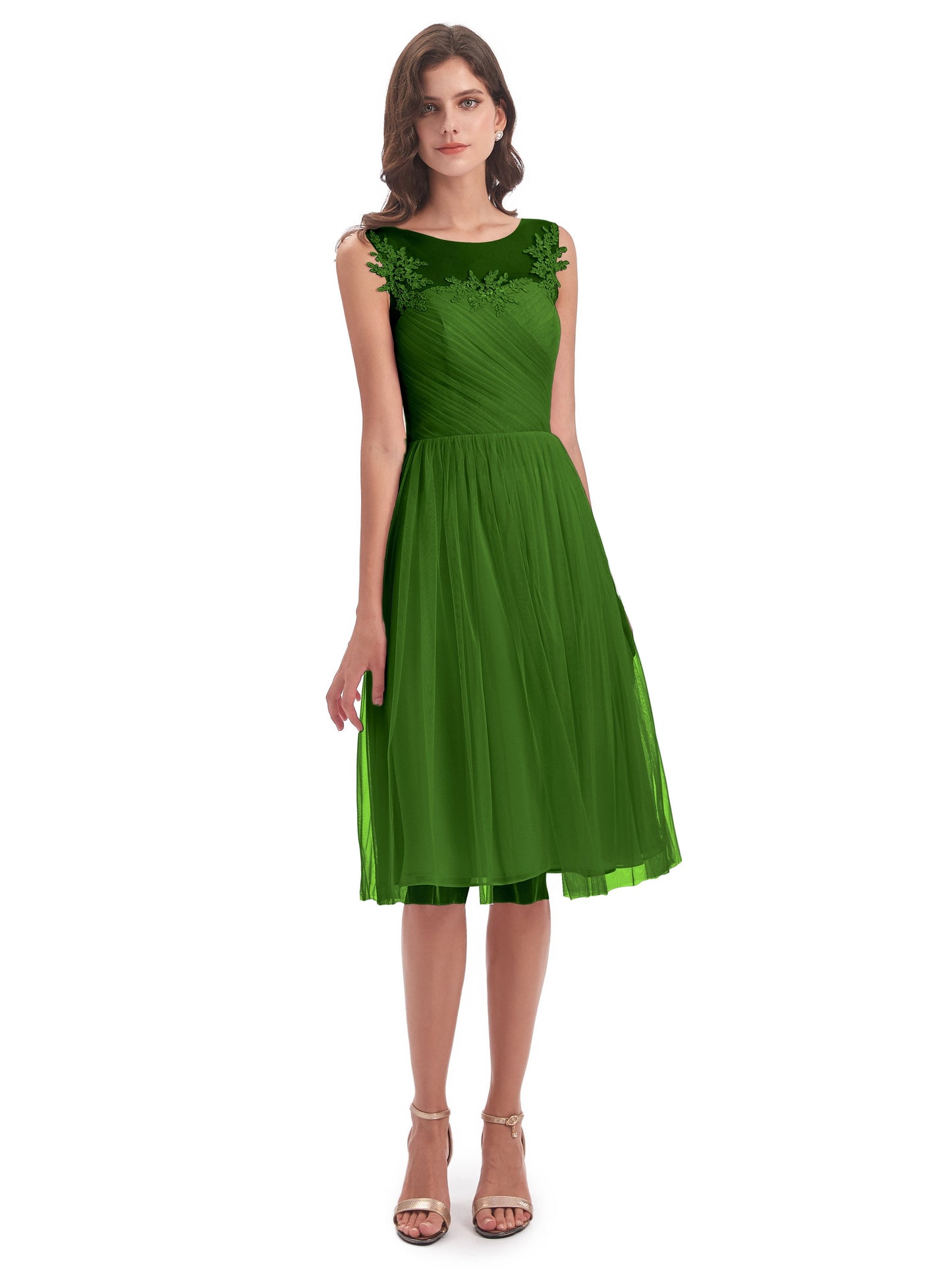 Brooklyn Knee Length Illusion Scoop Tulle Bridesmaid Dresses
