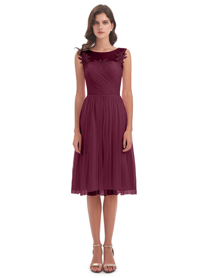 Brooklyn Knee Length Illusion Scoop Tulle Bridesmaid Dresses