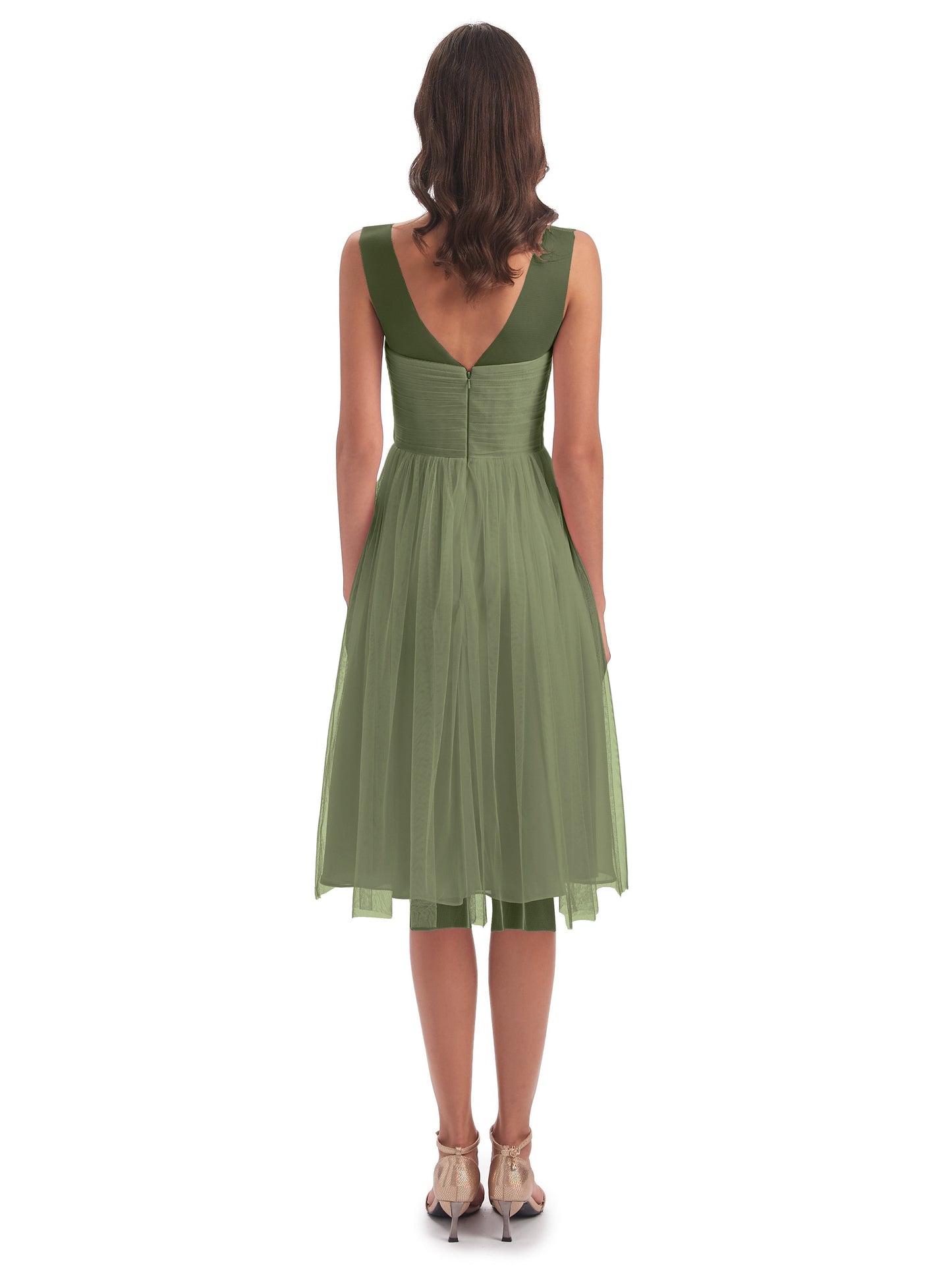 Brooklyn Knee Length Illusion Scoop Tulle Bridesmaid Dresses