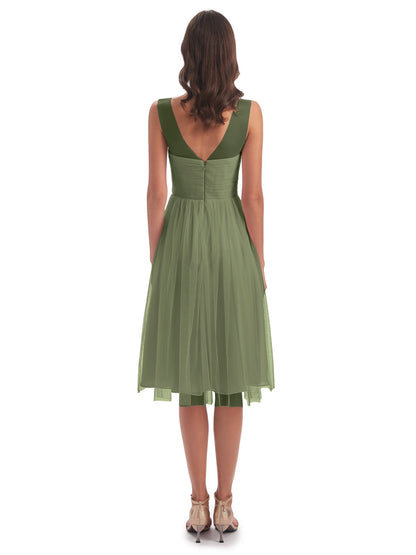 Brooklyn Knee Length Illusion Scoop Tulle Bridesmaid Dresses