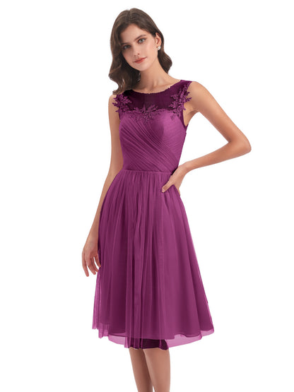 Brooklyn Knee Length Illusion Scoop Tulle Bridesmaid Dresses
