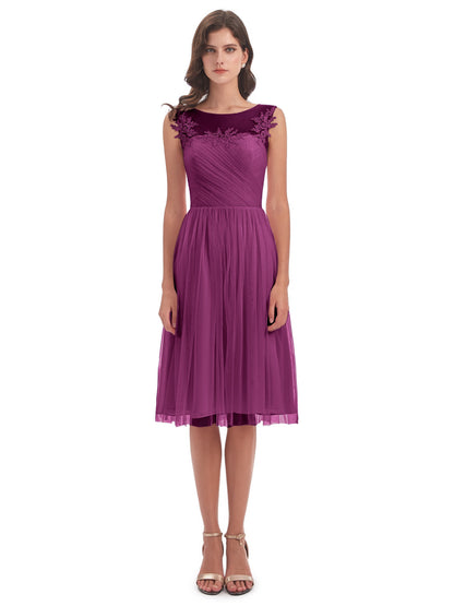 Brooklyn Knee Length Illusion Scoop Tulle Bridesmaid Dresses