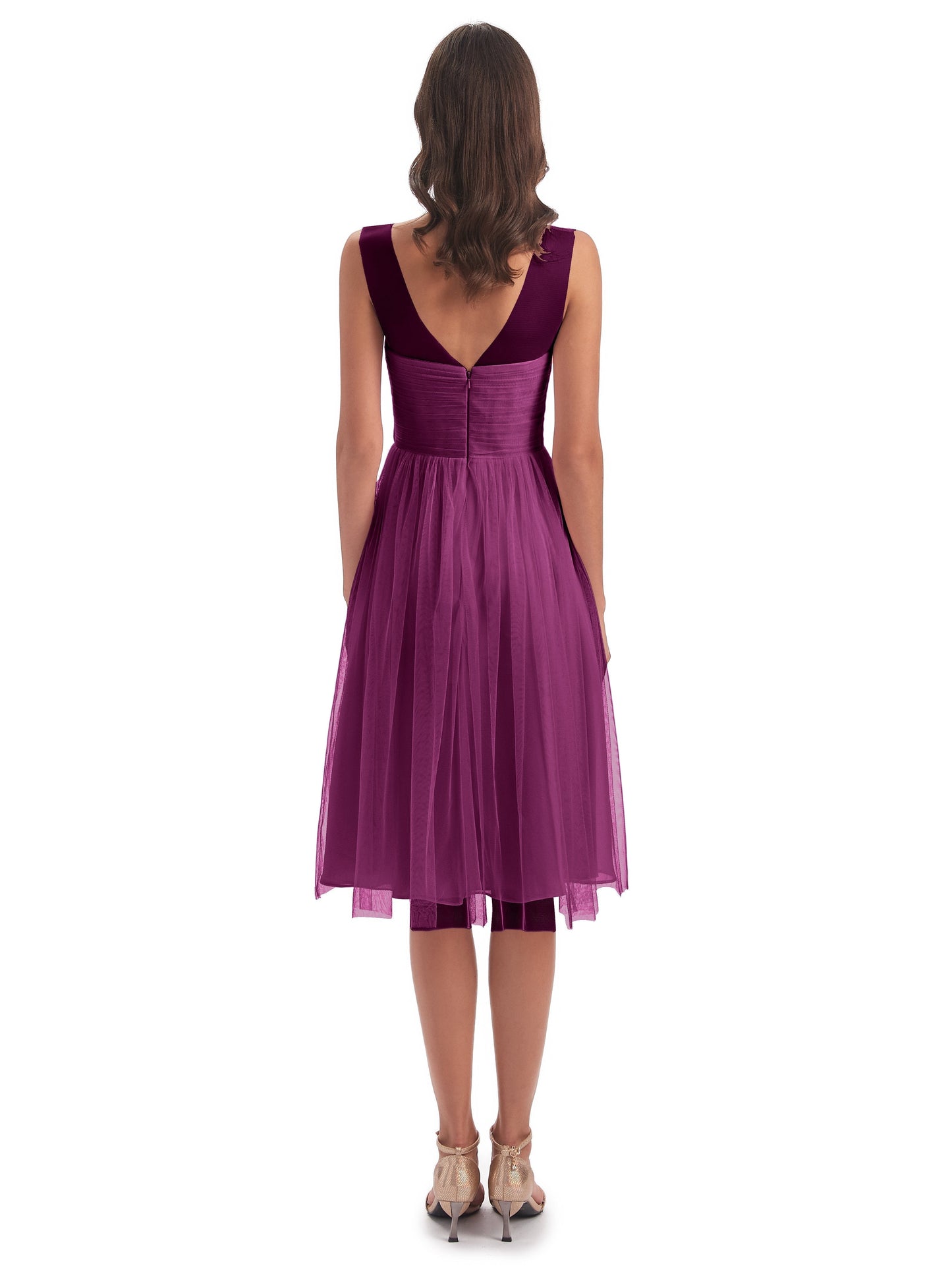 Brooklyn Knee Length Illusion Scoop Tulle Bridesmaid Dresses