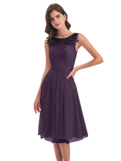 Brooklyn Knee Length Illusion Scoop Tulle Bridesmaid Dresses
