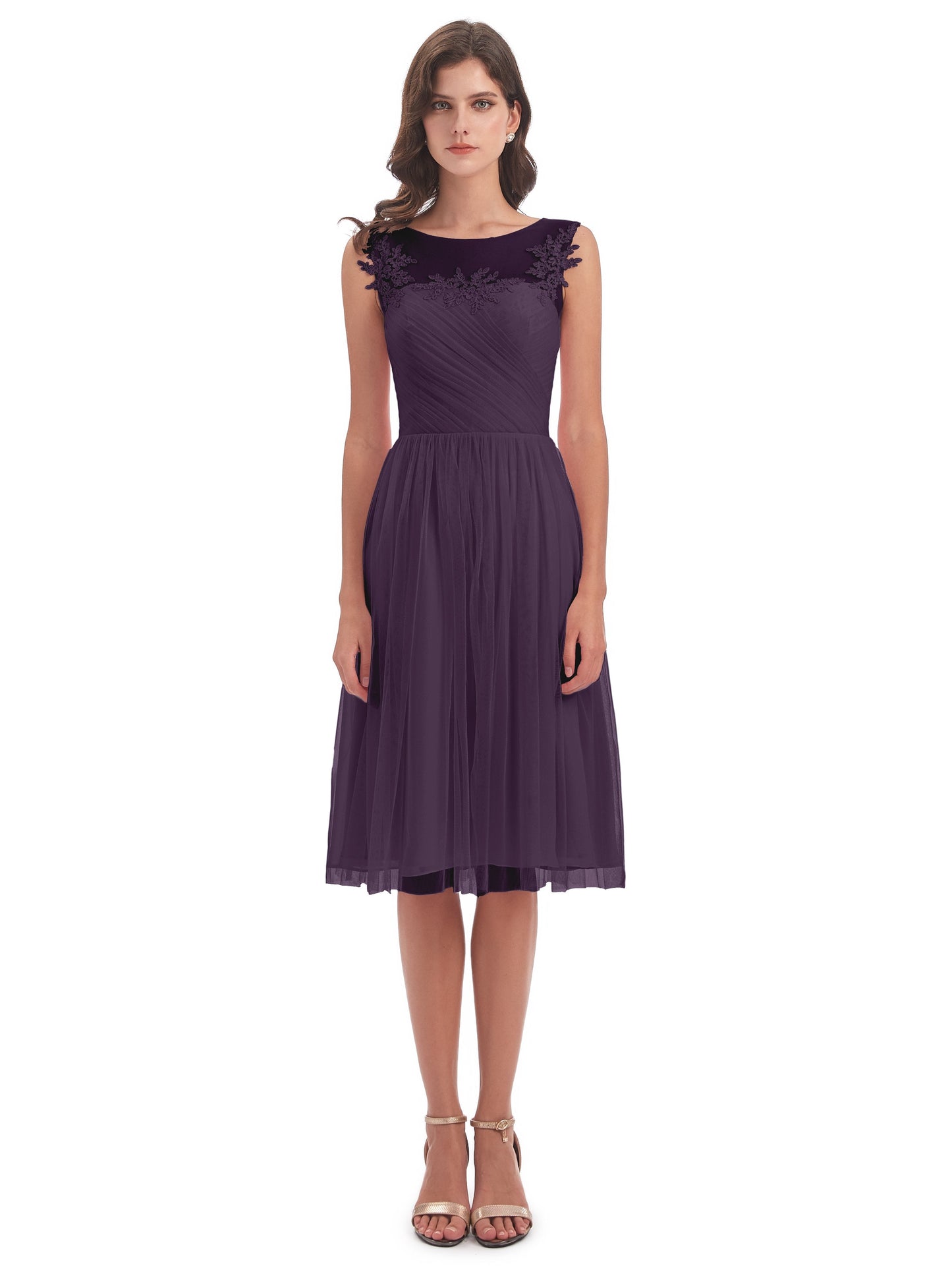 Brooklyn Knee Length Illusion Scoop Tulle Bridesmaid Dresses