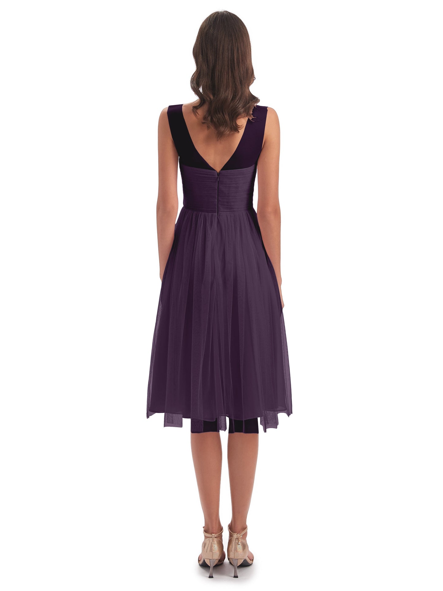 Brooklyn Knee Length Illusion Scoop Tulle Bridesmaid Dresses